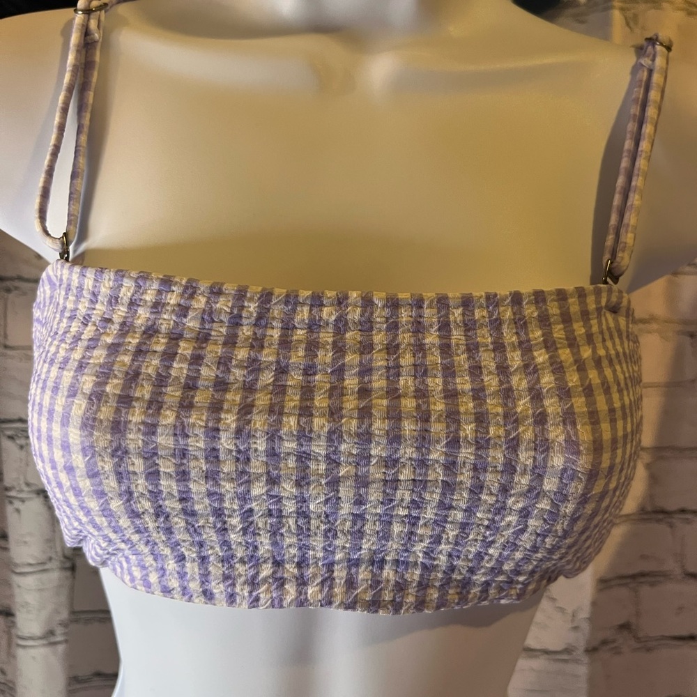 ☀️ Maaji Purple and White Gingham Bikini Top—REVERSIBLE DESIGN